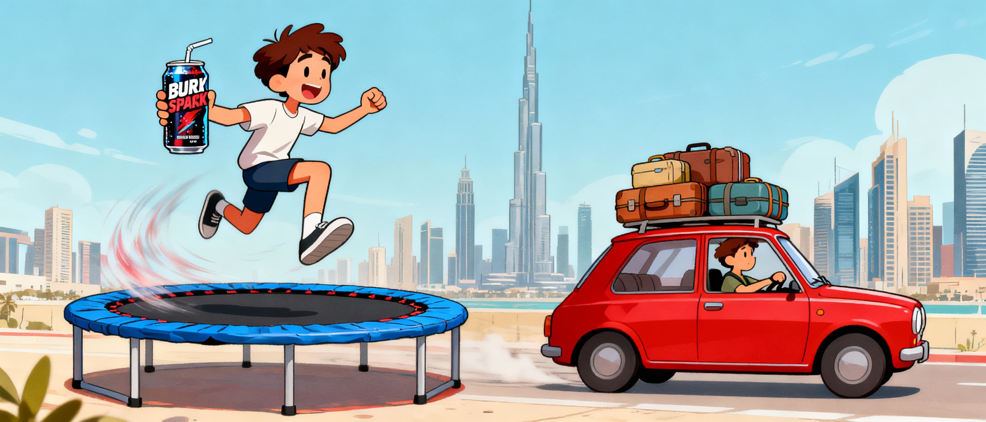 Athletes flying with energy drinks